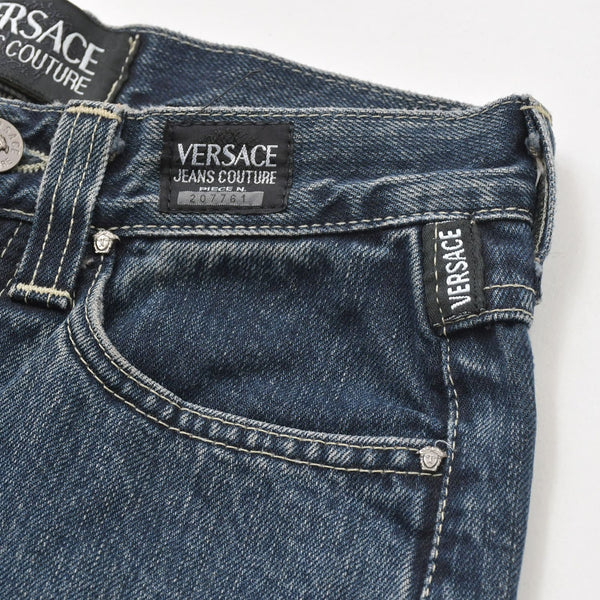 VERSACE COLLECTION ヴェルサーチ コレクション メデューサ スリム パンツ デニム コットン インディゴ シルバー/ゴールド金具 美品 中古 4a005673