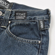 将图片加载到图库查看器，VERSACE COLLECTION ヴェルサーチ コレクション メデューサ スリム パンツ デニム コットン インディゴ シルバー/ゴールド金具 美品 中古 4a005673