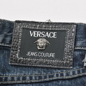 VERSACE COLLECTION ヴェルサーチ コレクション メデューサ スリム パンツ デニム コットン インディゴ シルバー/ゴールド金具 美品 中古 4a005673