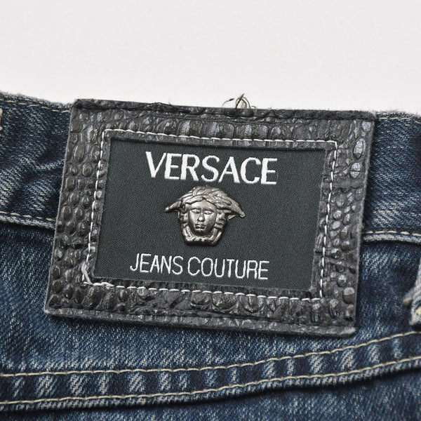 VERSACE COLLECTION ヴェルサーチ コレクション メデューサ スリム パンツ デニム コットン インディゴ シルバー/ゴールド金具 美品 中古 4a005673
