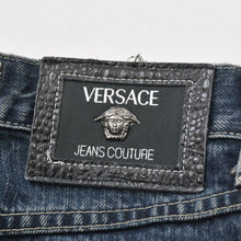 将图片加载到图库查看器，VERSACE COLLECTION ヴェルサーチ コレクション メデューサ スリム パンツ デニム コットン インディゴ シルバー/ゴールド金具 美品 中古 4a005673