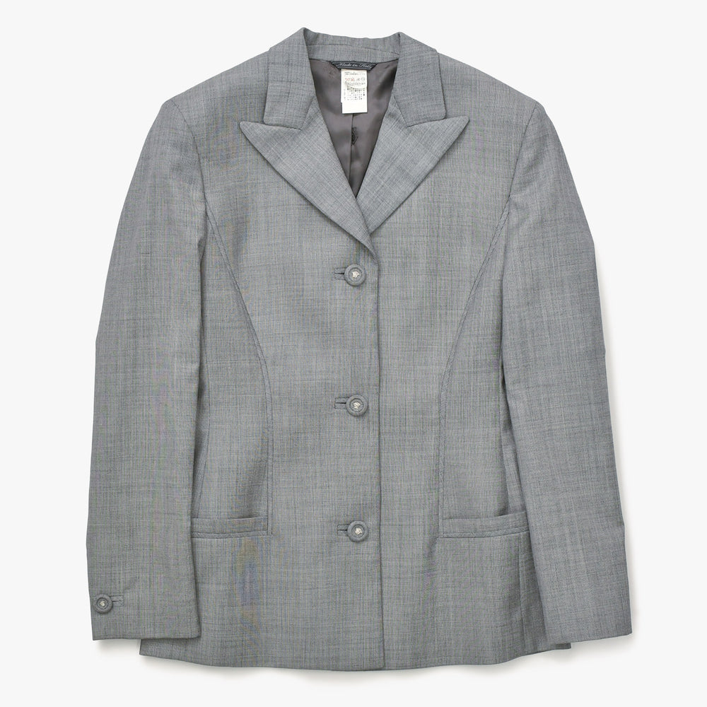 極美品 GIANNI VERSACE ジャンヌヴェルサーチ テーラードジャケット ウール レーヨン グレー サイズ38 中古 4a005674
