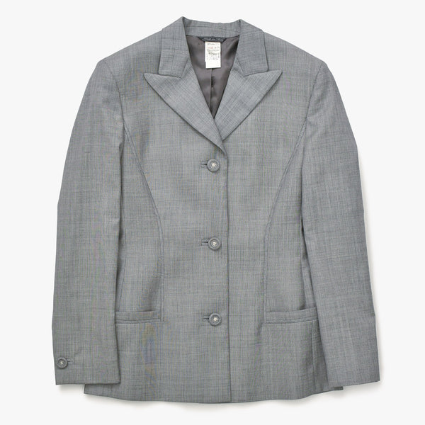 極美品 GIANNI VERSACE ジャンヌヴェルサーチ テーラードジャケット ウール レーヨン グレー サイズ38 中古 4a005674