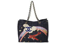 Load image into Gallery viewer, CHANEL シャネル トートバッグ チェーン 夜間飛行 10番台 マルチカラー デニム A31932 ゴールド金具 美品 中古 56742