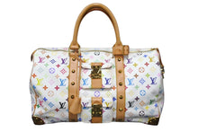 画像をギャラリービューアに読み込む, 極美品 LOUIS VUITTON ルイヴィトン 村上隆 ボストンバッグ キーポル45 M92641 モノグラムマルチ ホワイト ゴールド金具 中古 56780