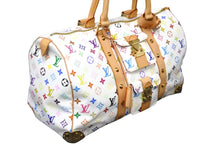 画像をギャラリービューアに読み込む, 極美品 LOUIS VUITTON ルイヴィトン 村上隆 ボストンバッグ キーポル45 M92641 モノグラムマルチ ホワイト ゴールド金具 中古 56780
