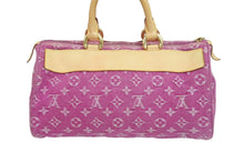画像をギャラリービューアに読み込む, LOUIS VUITTON ルイヴィトン ハンドバッグ M95214 デニム ネオスピーディ パープル ブラウン ゴールド金具 美品 中古 56884
