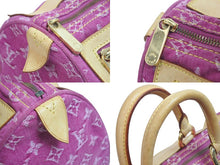 画像をギャラリービューアに読み込む, LOUIS VUITTON ルイヴィトン ハンドバッグ M95214 デニム ネオスピーディ パープル ブラウン ゴールド金具 美品 中古 56884