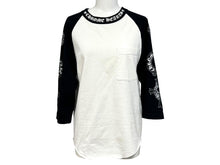 画像をギャラリービューアに読み込む, CHROME HEARTS クロムハーツ ラグラン 七分袖Tシャツ サイズS ホワイト ブラック ネックロゴ オールドクロス ホースシュー 美品 中古 4b005689