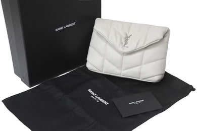 YVES SAINT LAURENT イヴサンローラン Puffy ポーチバッグ GUE650880・1120 クラッチバッグ ホワイト 良品 中古 56949