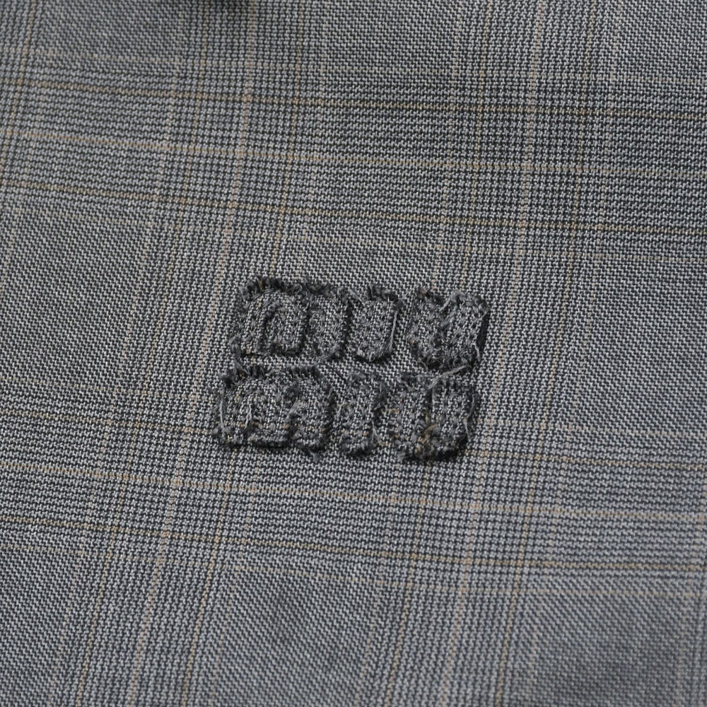 極美品 MIU MIU ミュウミュウ プリンス オブ ウェールズチェック & ボンデッドジャージー ブルゾンジャケット ML1325 グレンチェック柄 グレー ブラウン 36サイズ シルバー金具 中古 4a005702