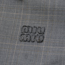 将图片加载到图库查看器，極美品 MIU MIU ミュウミュウ プリンス オブ ウェールズチェック &amp; ボンデッドジャージー ブルゾンジャケット ML1325 グレンチェック柄 グレー ブラウン 36サイズ シルバー金具 中古 4a005702