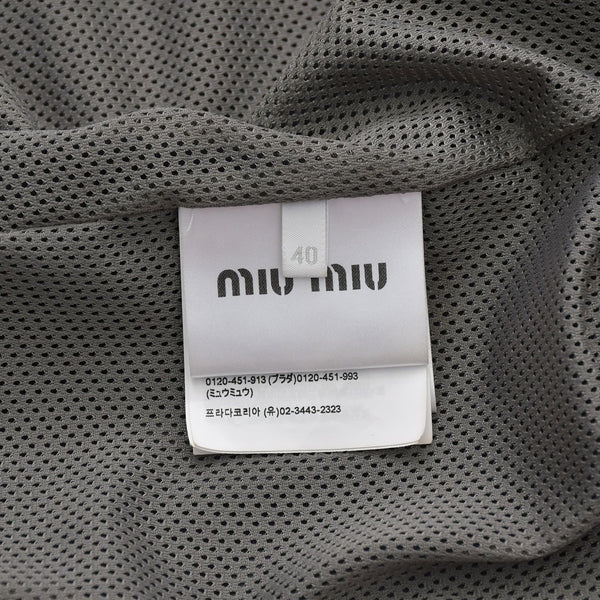 極美品 MIU MIU ミュウミュウ テクニカルシルク ジップブルゾンジャケット ML1220 ウインドブレーカー ネイビー グレー バイカラー 40サイズ シルバー金具 中古 4a005703