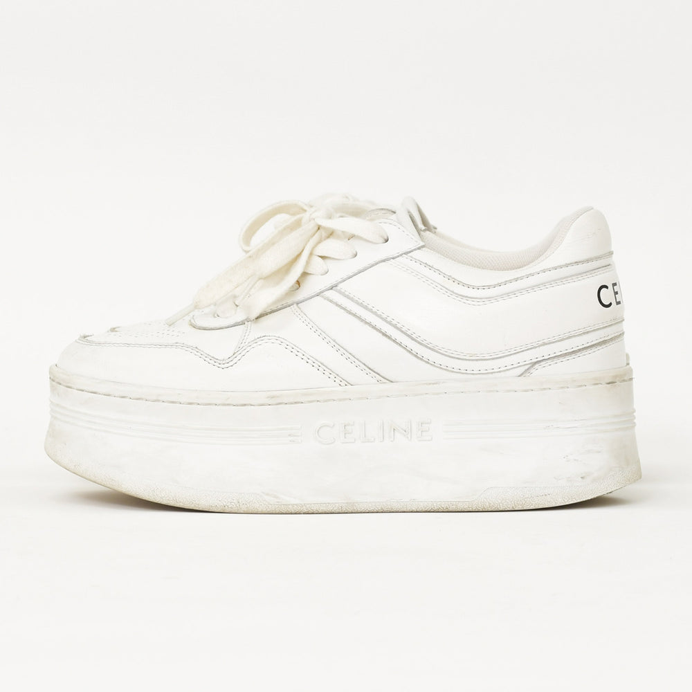 CELINE セリーヌ ブロック ロゴ スニーカー ホワイト レザー シューズ 靴 厚底 ローカット RM0262 サイズ36 良品 中古 4a005704