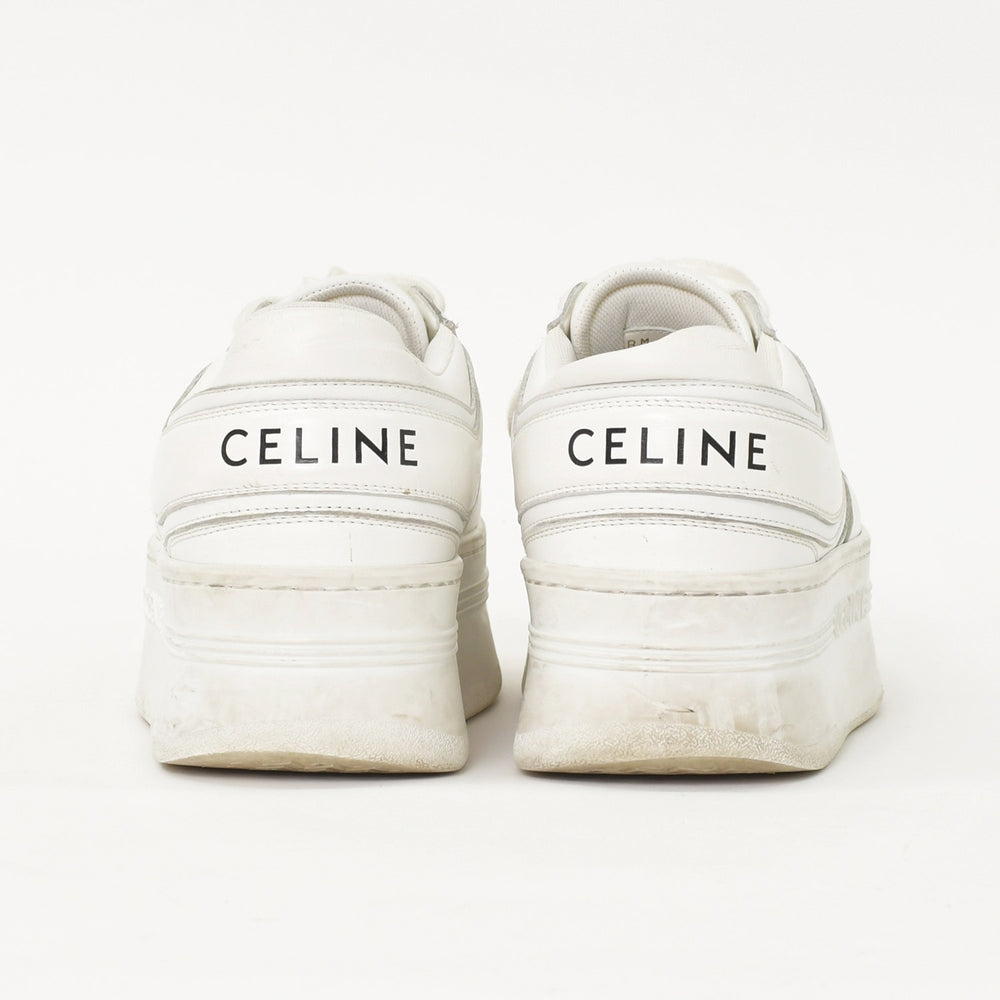 CELINE Block Logo Sneakers White Leather Shoes Thick Sole Low Cut RM0262 Size 36 Good Used 4a005704