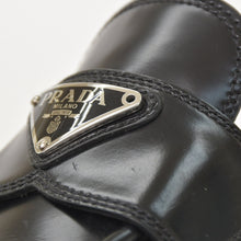 将图片加载到图库查看器，PRADA プラダ ブラッシュドレザー トライアングルロゴ ミュール 1D652M スリッポンシューズ サンダル ブラック 36サイズ シルバー金具 美品 中古 4a005705