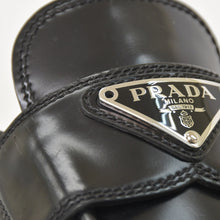 将图片加载到图库查看器，PRADA プラダ ブラッシュドレザー トライアングルロゴ ミュール 1D652M スリッポンシューズ サンダル ブラック 36サイズ シルバー金具 美品 中古 4a005705