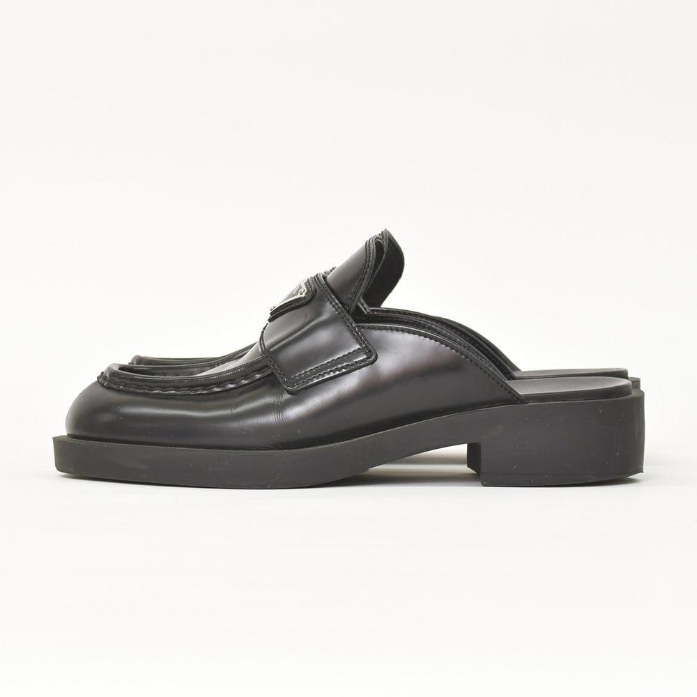 PRADA Brushed Leather Triangle Logo Mule 1D652M Slip-on Shoes Sandals Black 36 Size Silver Hardware Good Condition Used 4a005705