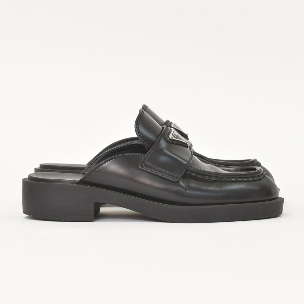 PRADA Brushed Leather Triangle Logo Mule 1D652M Slip-on Shoes Sandals Black 36 Size Silver Hardware Good Condition Used 4a005705