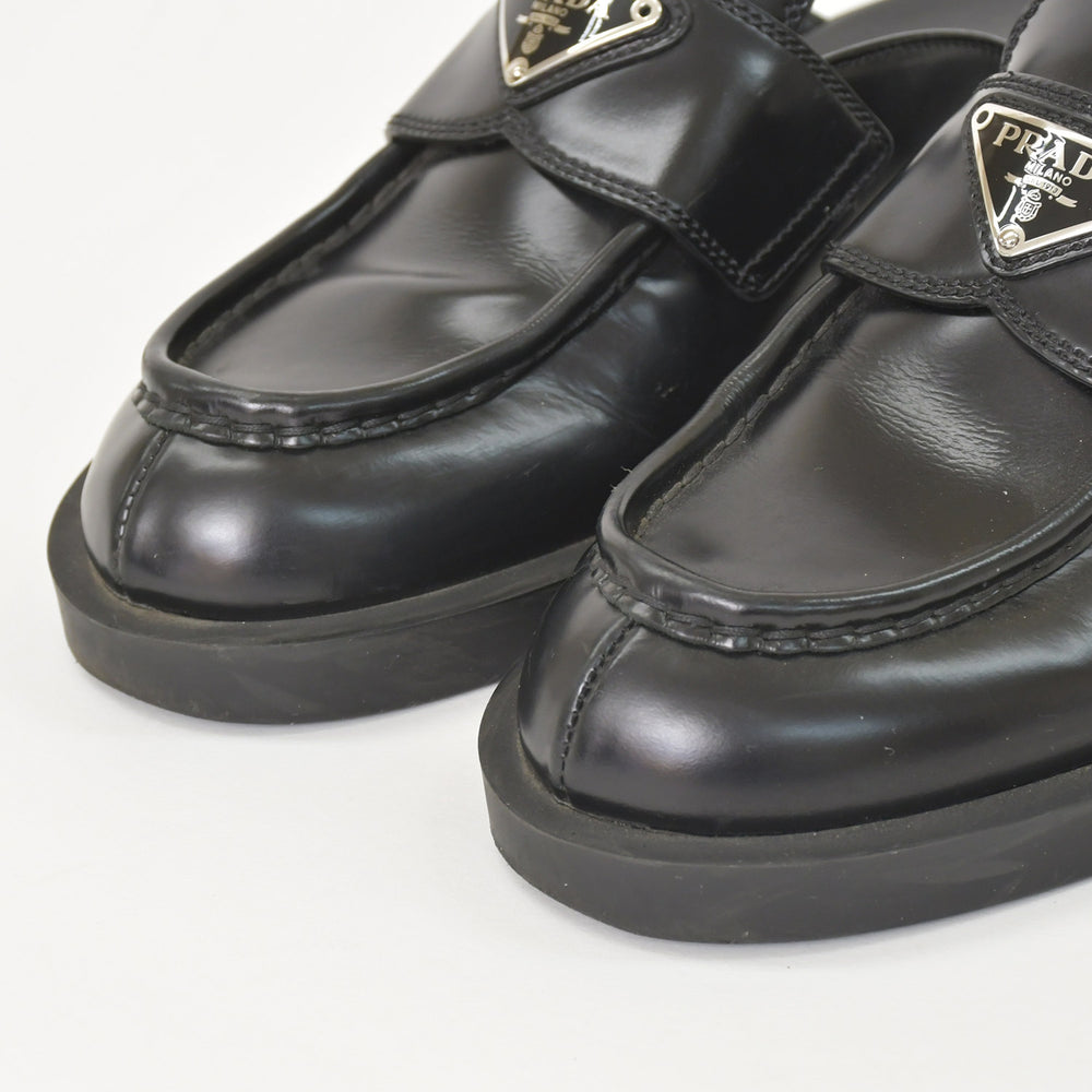 PRADA Brushed Leather Triangle Logo Mule 1D652M Slip-on Shoes Sandals Black 36 Size Silver Hardware Good Condition Used 4a005705