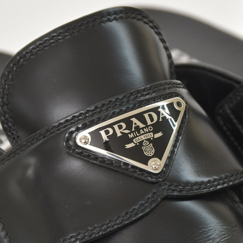 PRADA Brushed Leather Triangle Logo Mule 1D652M Slip-on Shoes Sandals Black 36 Size Silver Hardware Good Condition Used 4a005705