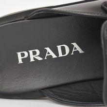 将图片加载到图库查看器，PRADA プラダ ブラッシュドレザー トライアングルロゴ ミュール 1D652M スリッポンシューズ サンダル ブラック 36サイズ シルバー金具 美品 中古 4a005705