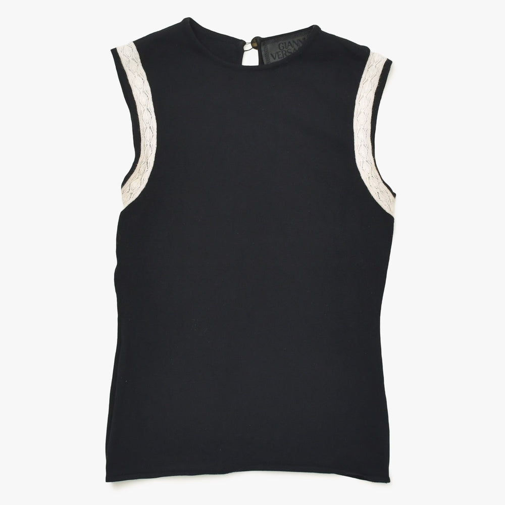 GIANNI VERSACE Gianni Versace Knit Tank Top Sleeveless Size 40 Black Rayon Nylon Good Condition Used 4a005708