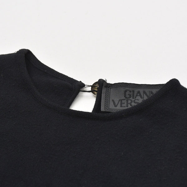 GIANNI VERSACE ジャンニ ヴェルサーチ ニットタンクトップ ノースリーブ サイズ40 ブラック レーヨン ナイロン 美品 中古 4a005708