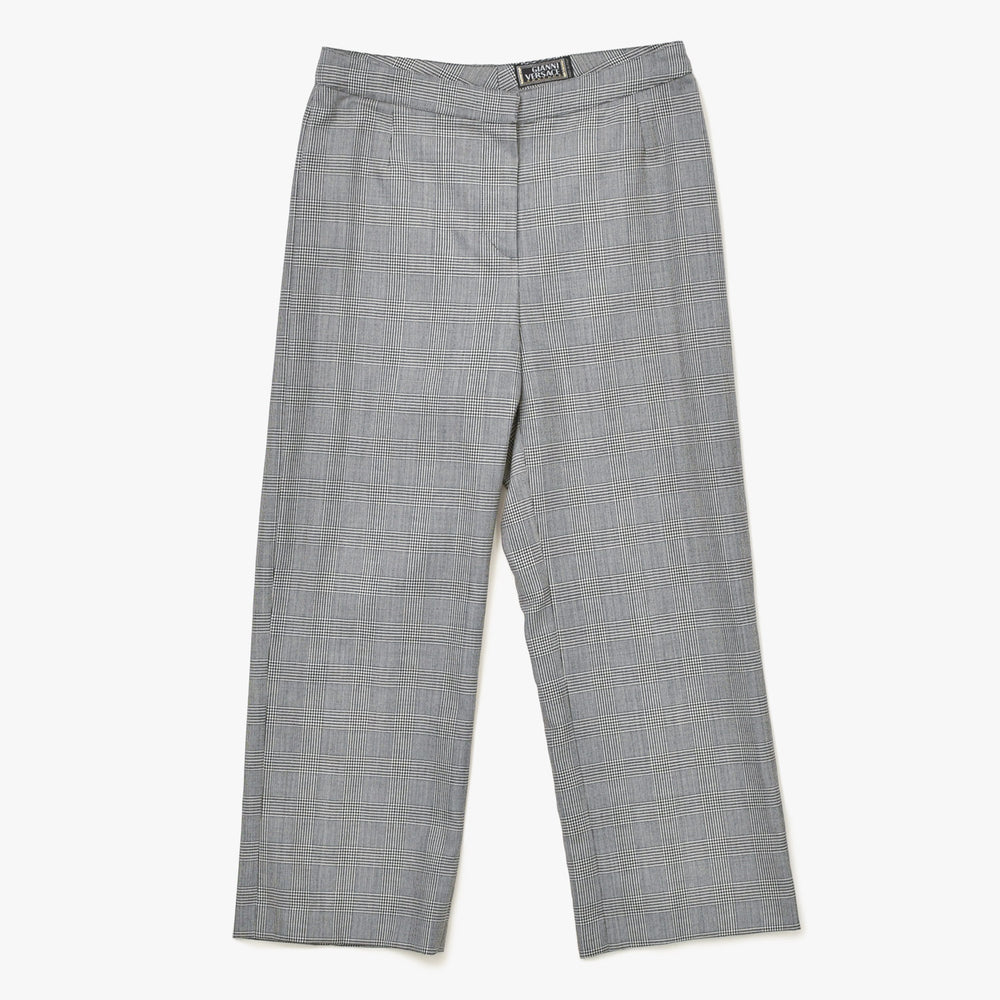 GIANNI VERSACE ジャンニ ヴェルサーチ クロップド ウールパンツ スラックス サイズ38 チェック グレー 美品 中古 4a005710