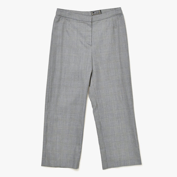 GIANNI VERSACE ジャンニ ヴェルサーチ クロップド ウールパンツ スラックス サイズ38 チェック グレー 美品 中古 4a005710