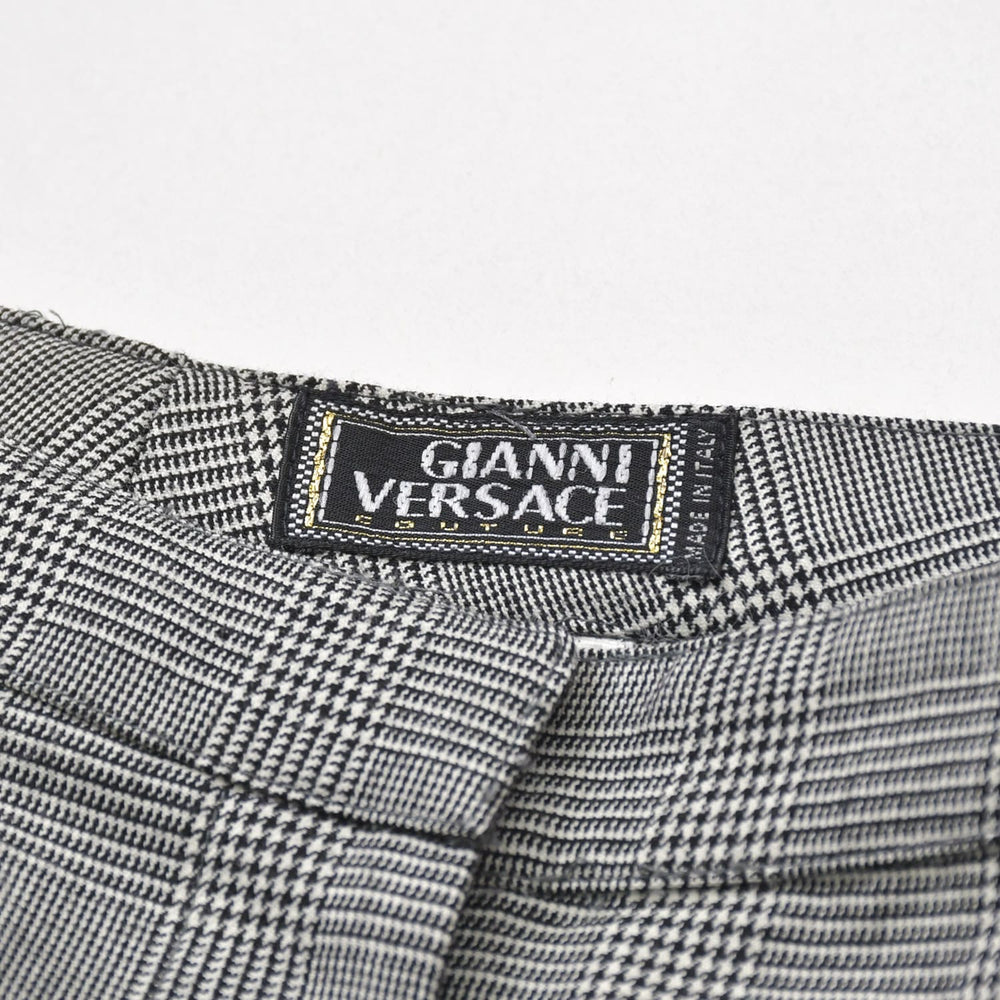 GIANNI VERSACE ジャンニ ヴェルサーチ クロップド ウールパンツ スラックス サイズ38 チェック グレー 美品 中古 4a005710