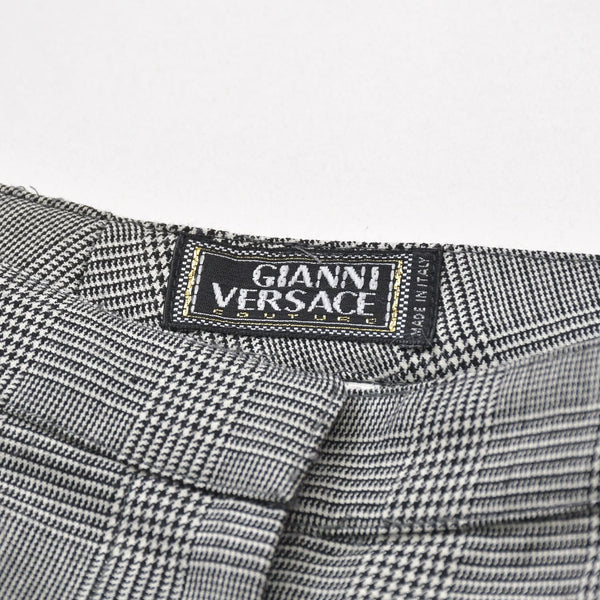 GIANNI VERSACE ジャンニ ヴェルサーチ クロップド ウールパンツ スラックス サイズ38 チェック グレー 美品 中古 4a005710