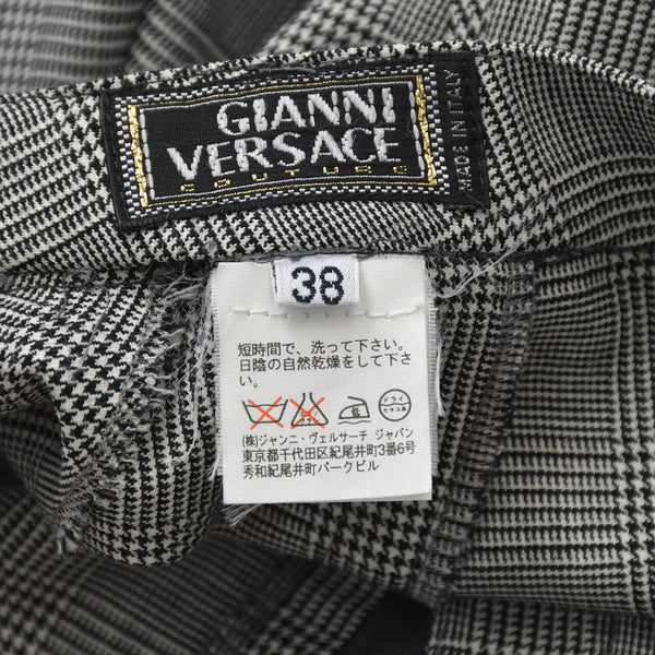 GIANNI VERSACE ジャンニ ヴェルサーチ クロップド ウールパンツ スラックス サイズ38 チェック グレー 美品 中古 4a005710