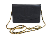 画像をギャラリービューアに読み込む, CHANEL シャネル ココマーク チェーンウォレット 4番台 長財布 キャビアスキン ブラック ゴールド金具 美品 中古 57114
