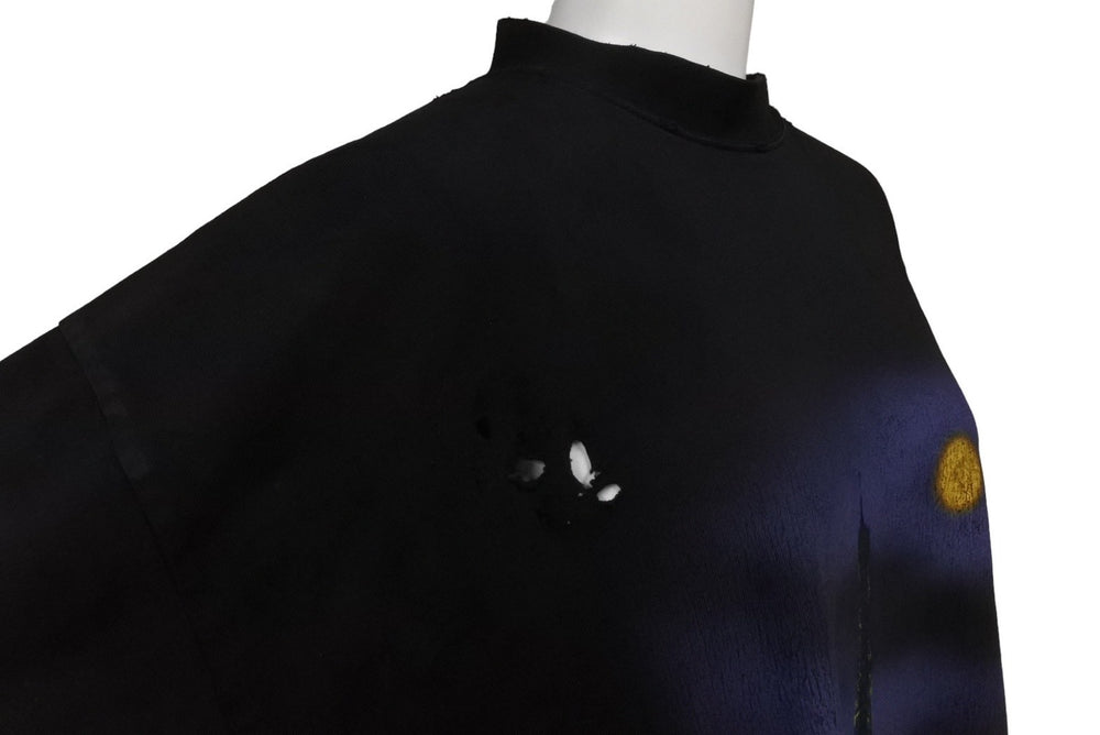新品同様 BALENCIAGA バレンシアガ PARIS MOON 半袖Ｔシャツ サイズ1 クラッシュ加工 739028TOVE41055 ブラック 中古 57141
