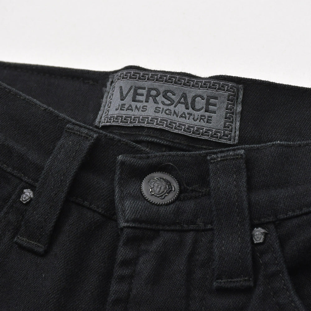 VERSACE COLLECTION ヴェルサーチ コレクション メデューサ スリム パンツ デニム コットン ブラック シルバー金具 美品 中古 4a005716