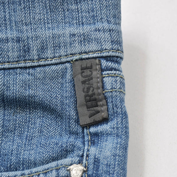 VERSACE COLLECTION ヴェルサーチ コレクション メデューサ パンツ デニム コットン インディゴ シルバー金具 美品 中古 4a005717