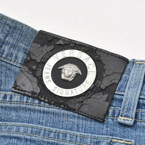 VERSACE COLLECTION ヴェルサーチ コレクション メデューサ パンツ デニム コットン インディゴ シルバー金具 美品 中古 4a005717
