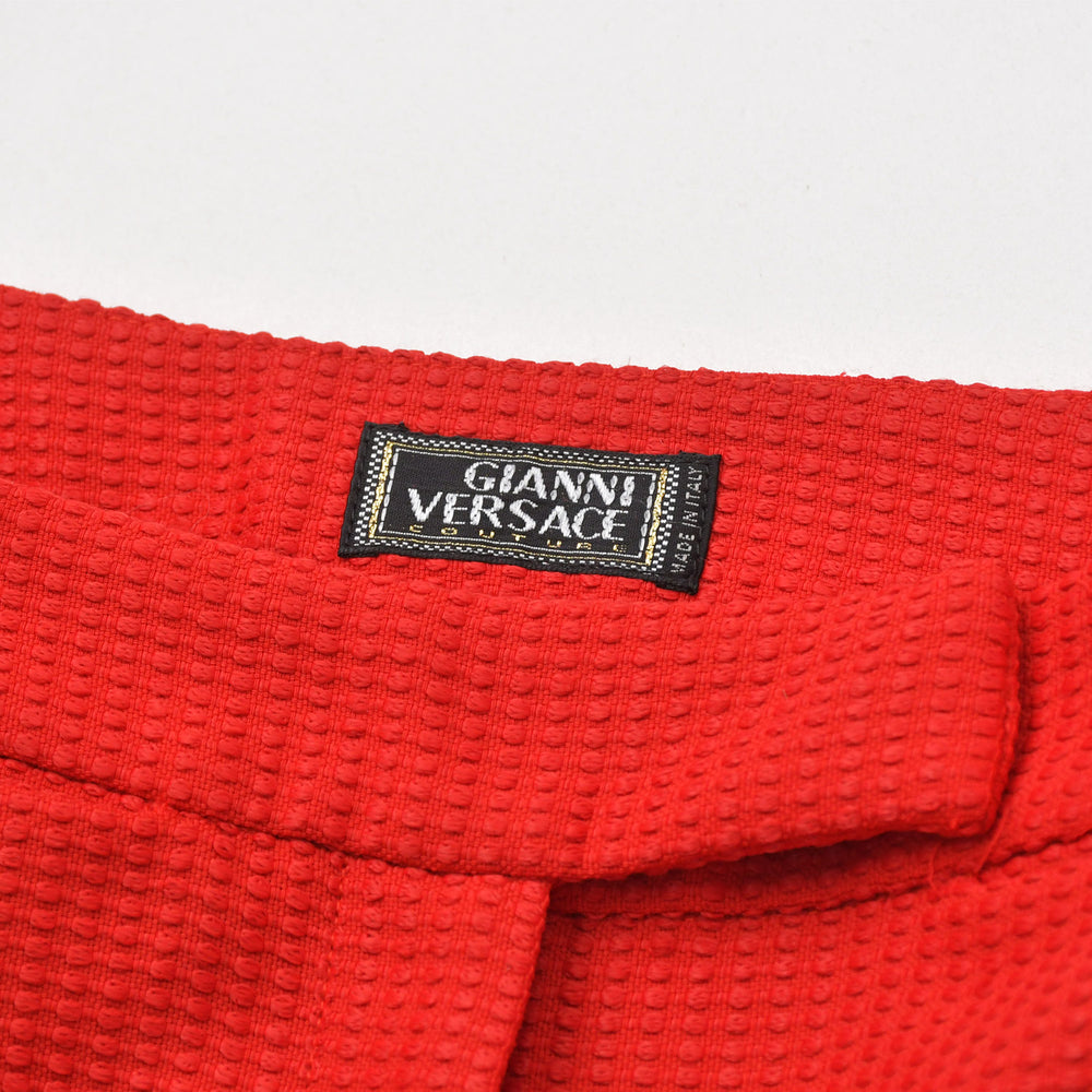 極美品 VERSACE COLLECTION ヴェルサーチ メデューサ パンツ コットン サイズ38 レッド シルバー金具 中古 4a005718