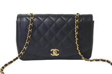 画像をギャラリービューアに読み込む, CHANEL シャネル チェーンショルダーバッグ ダイアナ 25 マトラッセ キャビアスキン 3番台 1995年 ブラック ゴールド 美品 中古 57184