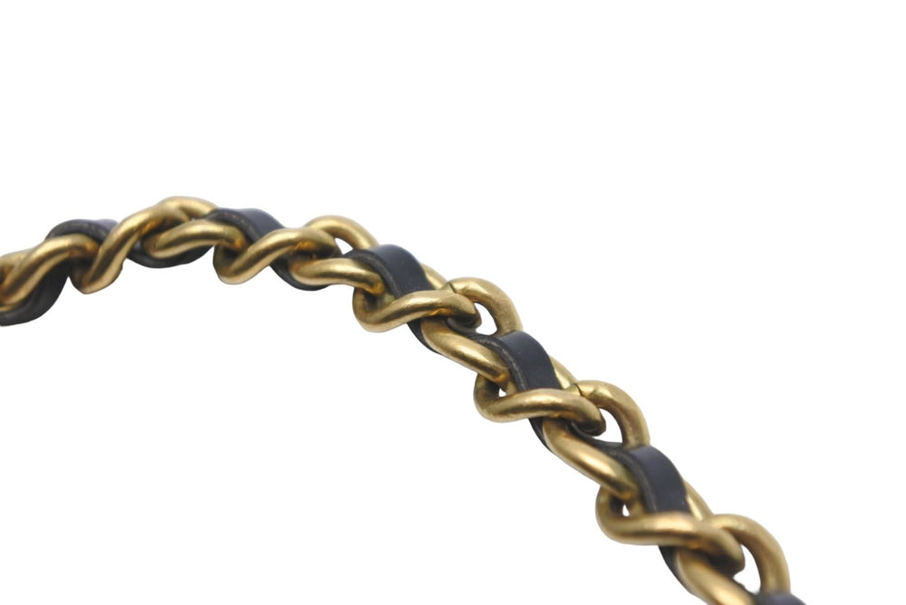 CHANEL Bracelet 95P Coco Mark Rhinestone Leather Black Gold Hardware Good Condition Used 57344
