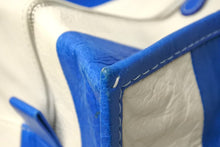 画像をギャラリービューアに読み込む, BALENCIAGA バレンシアガ バザールショッパーM レザー トートバッグ ブルー ホワイト 443097 鞄 ロゴ 良品 中古 57393