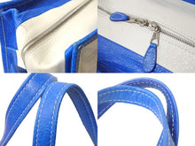 画像をギャラリービューアに読み込む, BALENCIAGA バレンシアガ バザールショッパーM レザー トートバッグ ブルー ホワイト 443097 鞄 ロゴ 良品 中古 57393