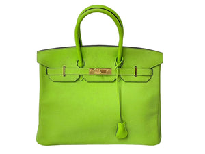 HERMES エルメス BIRKIN バーキン35 アップルグリーン ゴールド金具 トゴ ハンドバッグ □G刻印 中古 57862