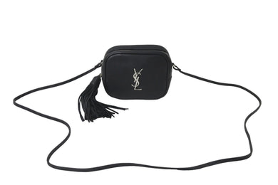 YVES SAINT LAURENT イヴサンローラン ショルダーバッグ タッセル 425317 ブラック シルバー レザー 美品 中古 57871