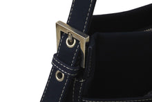 画像をギャラリービューアに読み込む, FENDI フェンディ マンマバケット ワンショルダーバッグ キャンバス ネイビー シルバー金具 良品 中古 57967