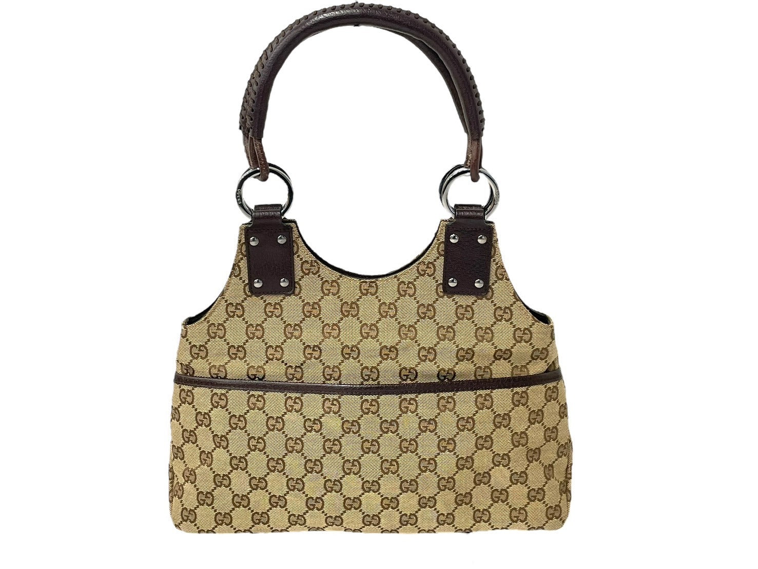 GUCCI グッチ トートバッグ ハンドバッグ GGキャンバス レザー ベージュ ブラウン 131329 シルバー金具 美品 中古 58040 –  Casanova Vintage