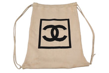 画像をギャラリービューアに読み込む, CHANEL シャネル スポーツライン ココマーク ナップサック 8番台 ベージュ ブラック コットン 美品 中古 58057