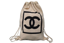 画像をギャラリービューアに読み込む, CHANEL シャネル スポーツライン ココマーク ナップサック 8番台 ベージュ ブラック コットン 美品 中古 58057