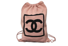 画像をギャラリービューアに読み込む, CHANEL シャネル スポーツライン ココマーク ナップサック シールなし コットン ピンク ブラック 美品 中古 58058